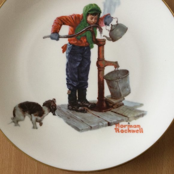 1977 Gorham "Winter-Chilling Chore" Norman Rockwell 10 1/2" plate et - Picture 5 of 6